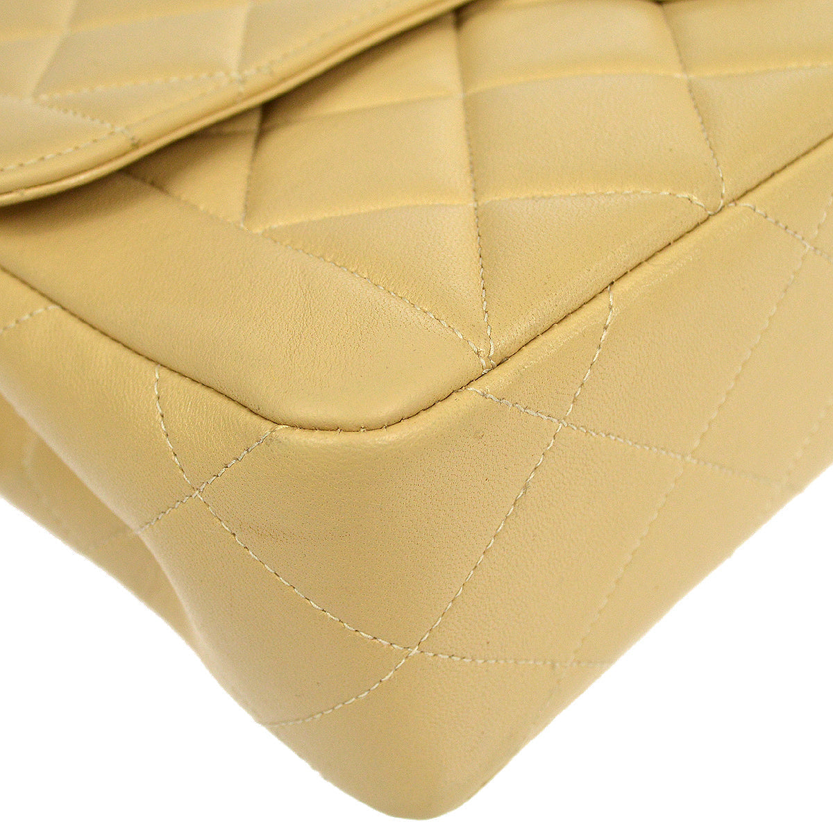 CHANEL Classic Single Flap Medium Shoulder Bag Beige Lambskin