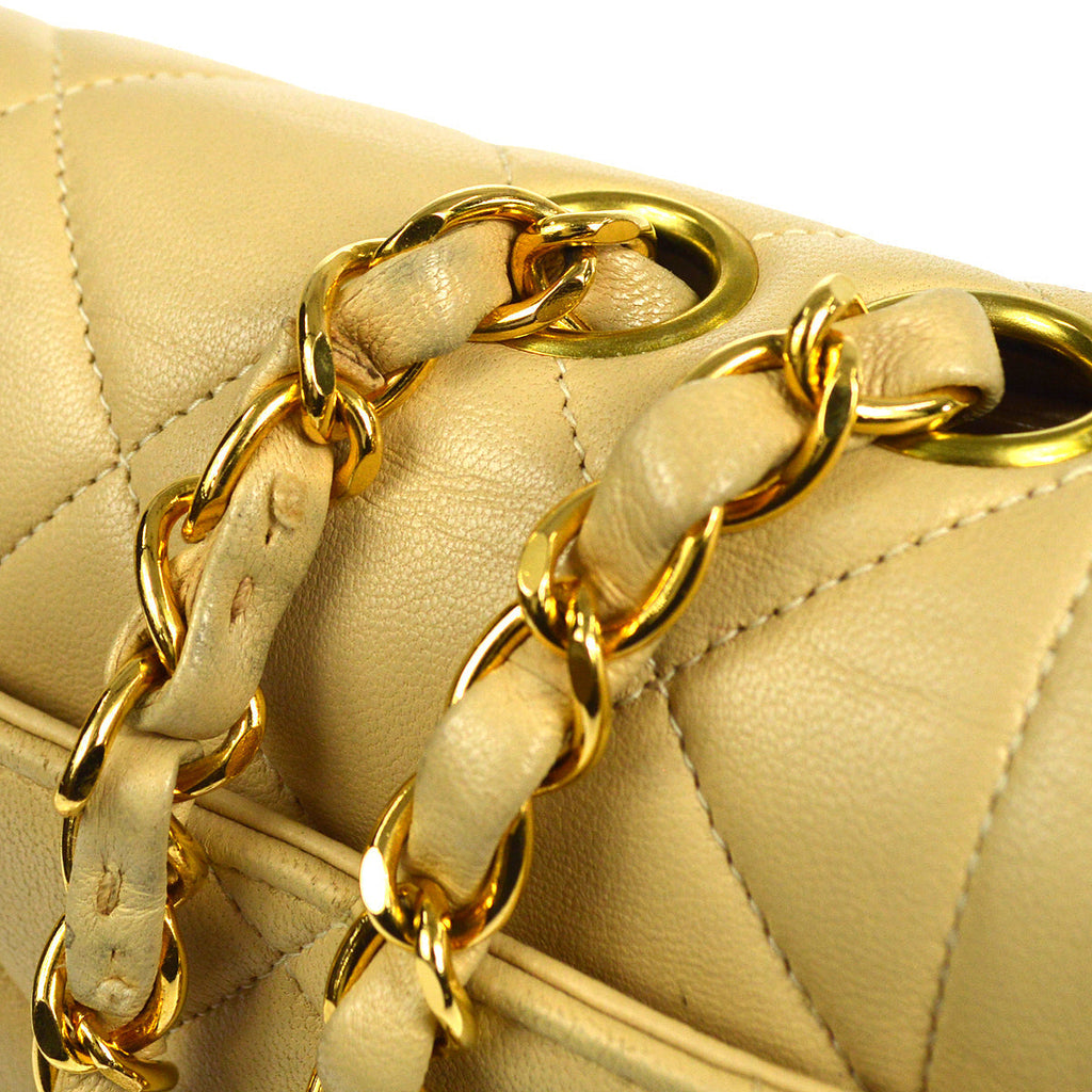 CHANEL Classic Single Flap Medium Shoulder Bag Beige Lambskin