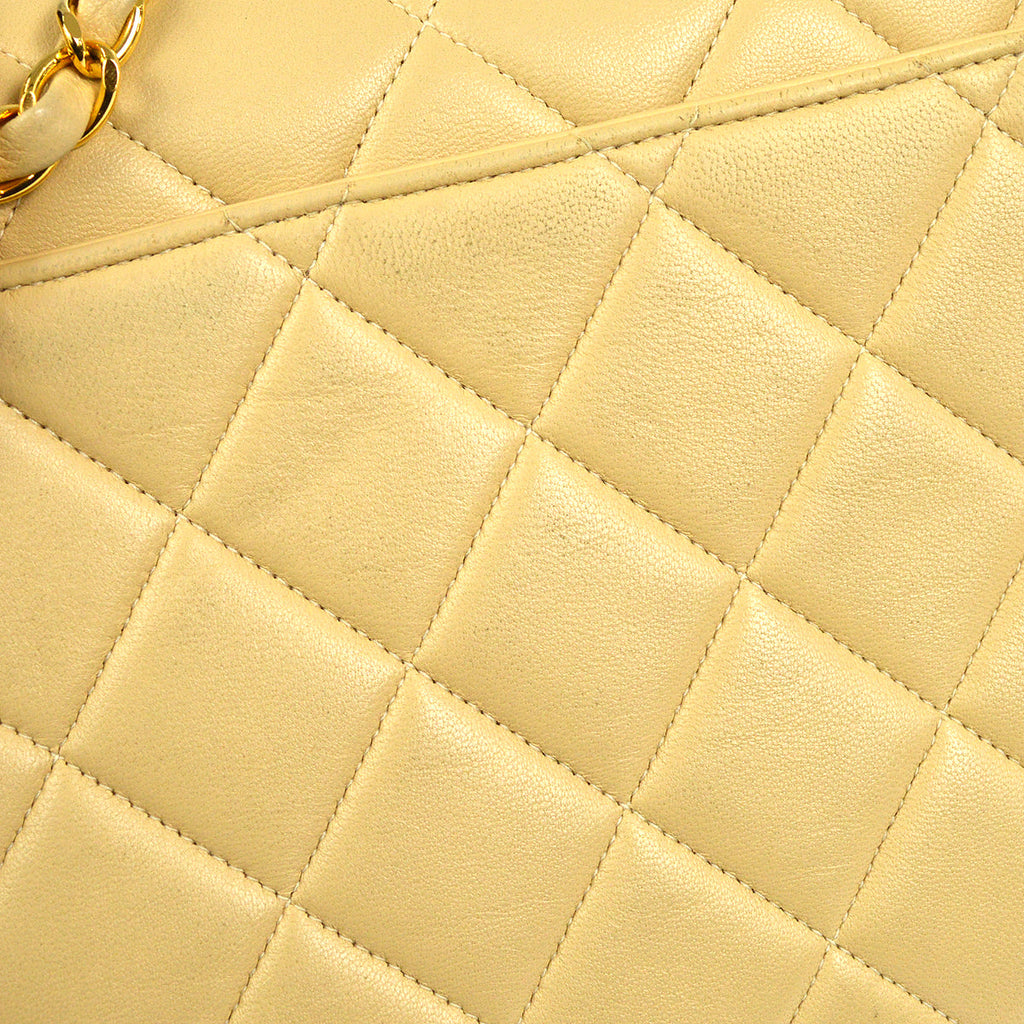 CHANEL Classic Single Flap Medium Shoulder Bag Beige Lambskin