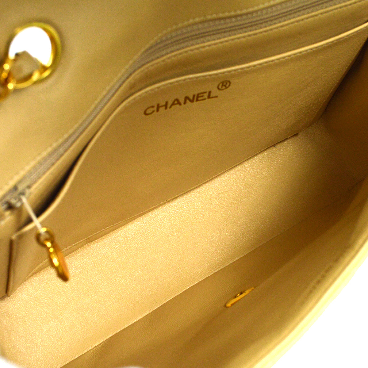 CHANEL Classic Single Flap Medium Shoulder Bag Beige Lambskin