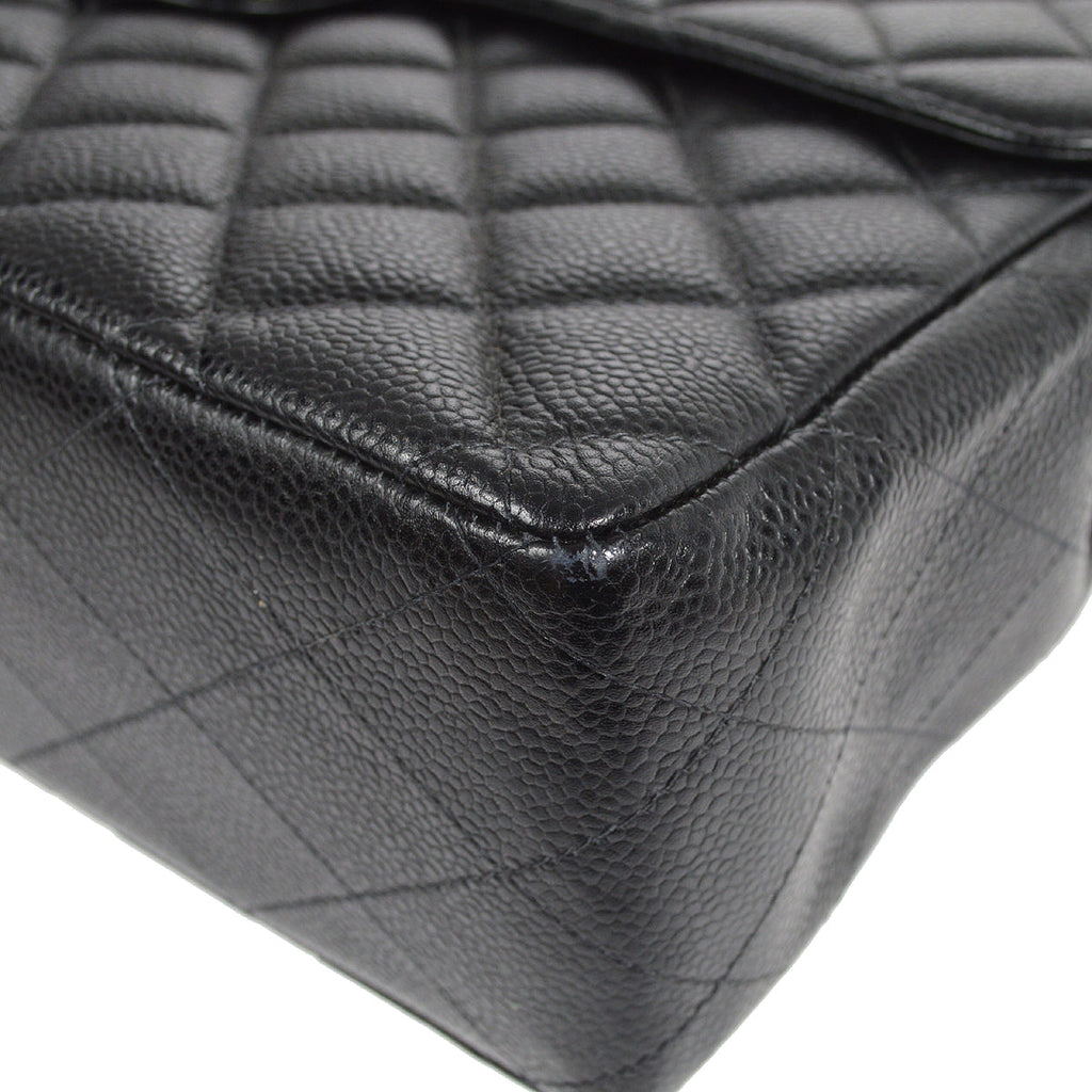 CHANEL Classic Flap Jumbo Double Chain Shoulder Bag Black Caviar