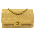 CHANEL Classic Single Flap Chain Shoulder Bag Beige Lambskin
