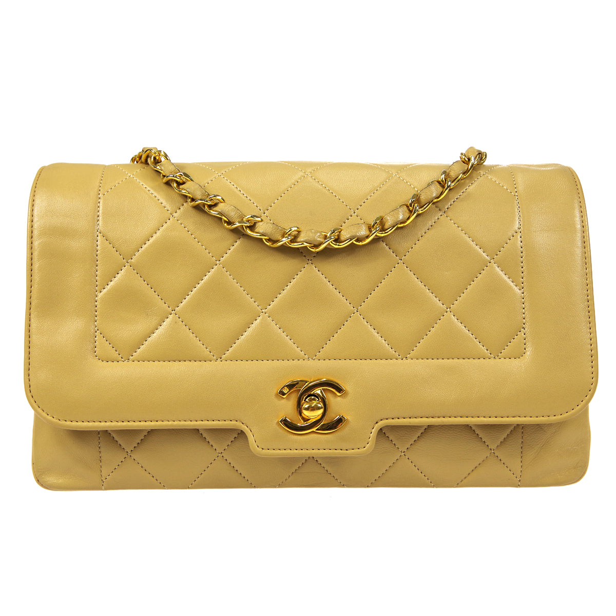 CHANEL Classic Single Flap Chain Shoulder Bag Beige Lambskin