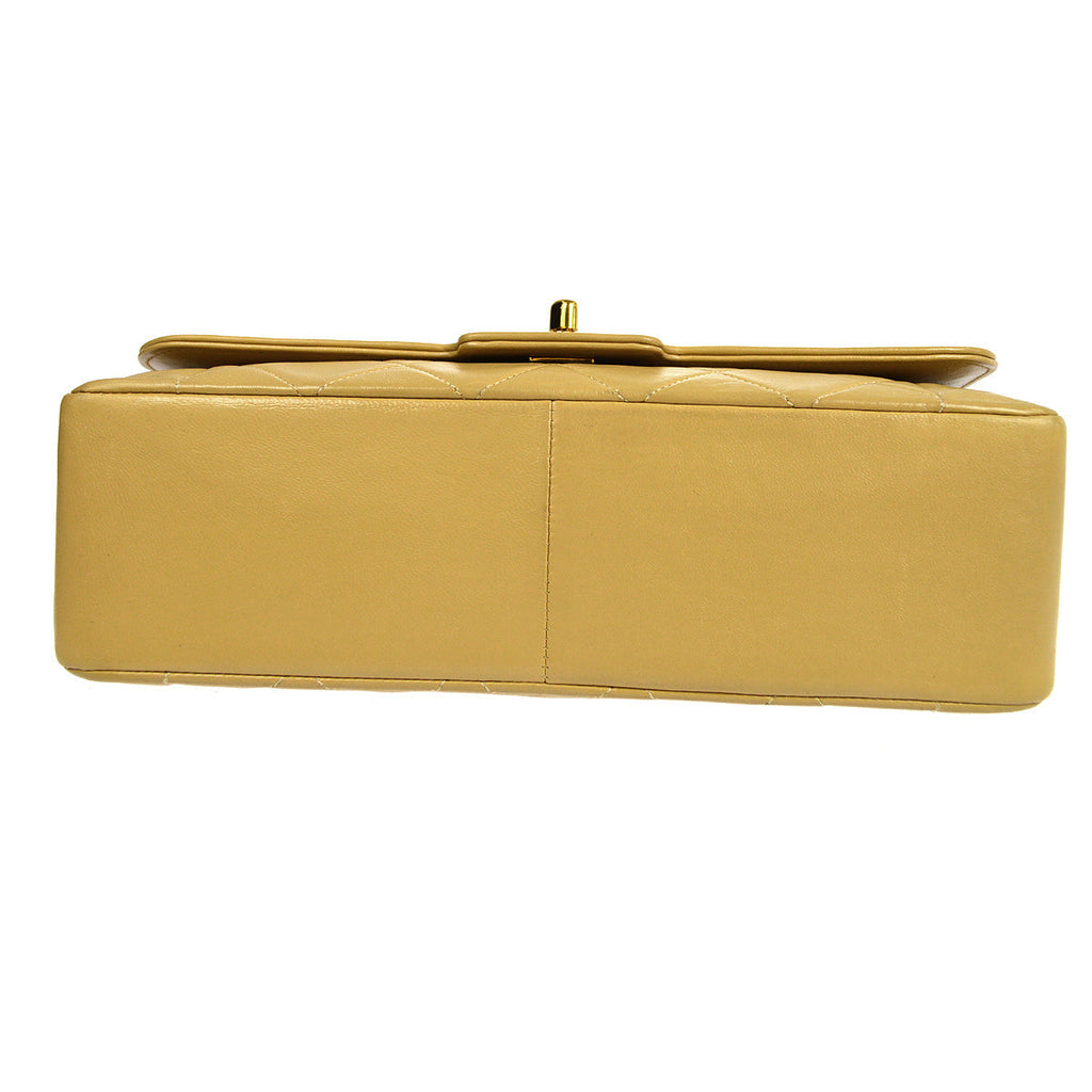 CHANEL Classic Single Flap Chain Shoulder Bag Beige Lambskin