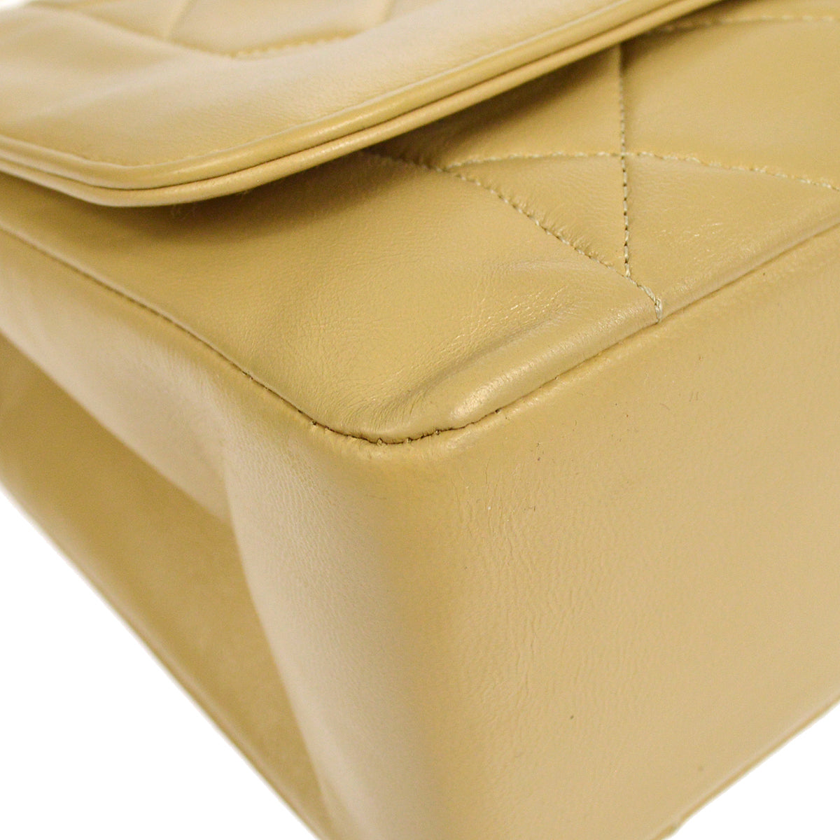 CHANEL Classic Single Flap Chain Shoulder Bag Beige Lambskin