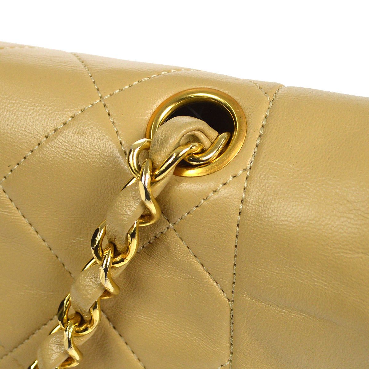 CHANEL Classic Single Flap Chain Shoulder Bag Beige Lambskin