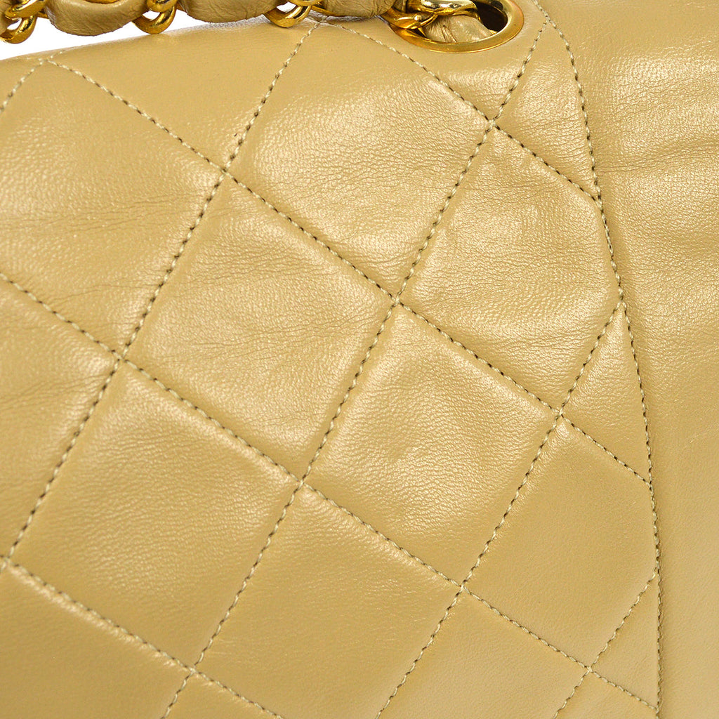 CHANEL Classic Single Flap Chain Shoulder Bag Beige Lambskin