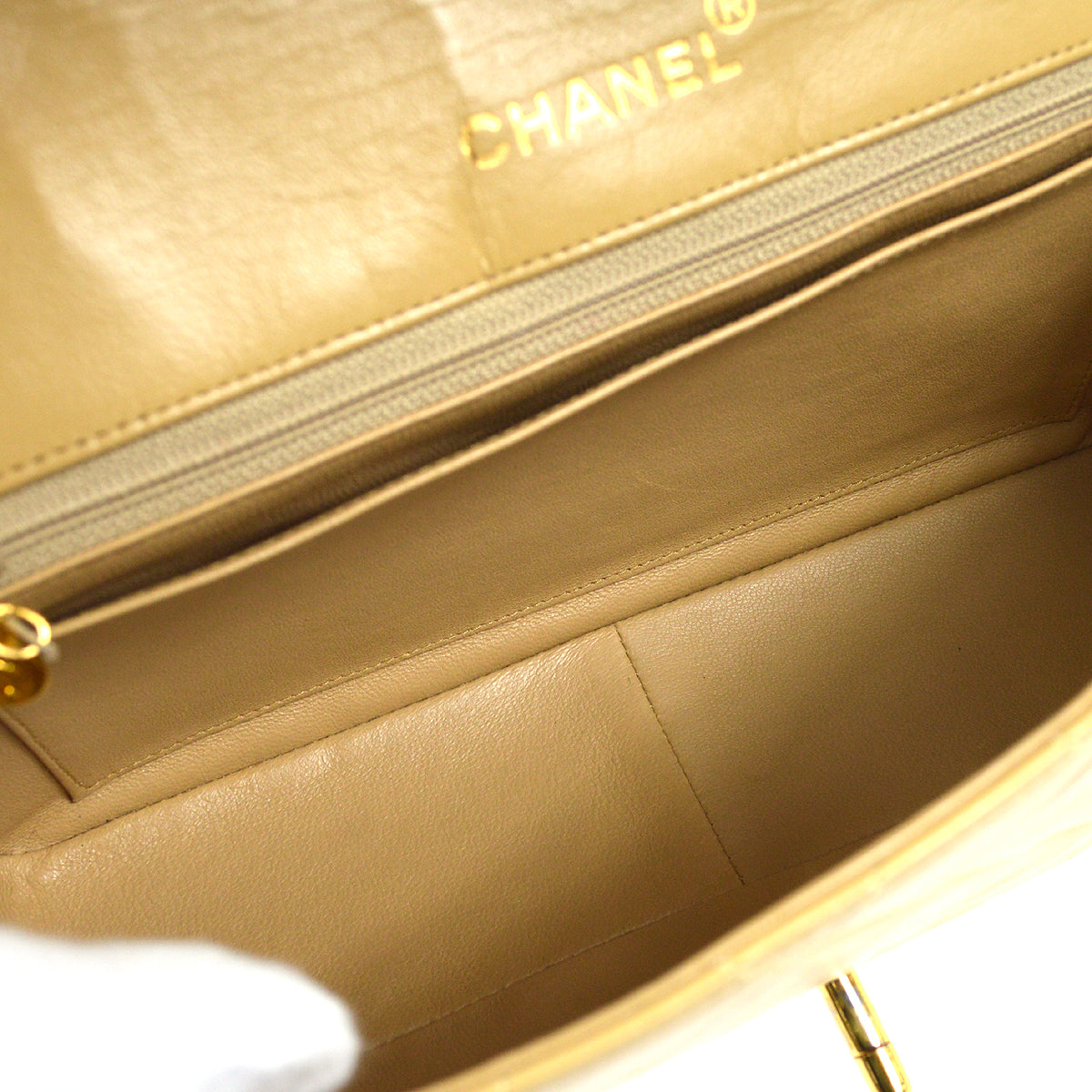 CHANEL Classic Single Flap Chain Shoulder Bag Beige Lambskin
