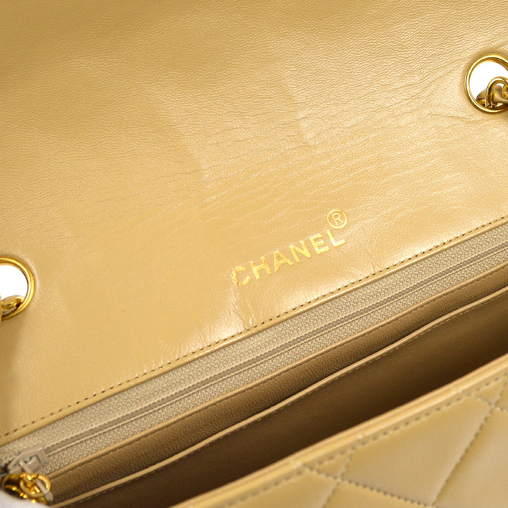 CHANEL Classic Single Flap Chain Shoulder Bag Beige Lambskin