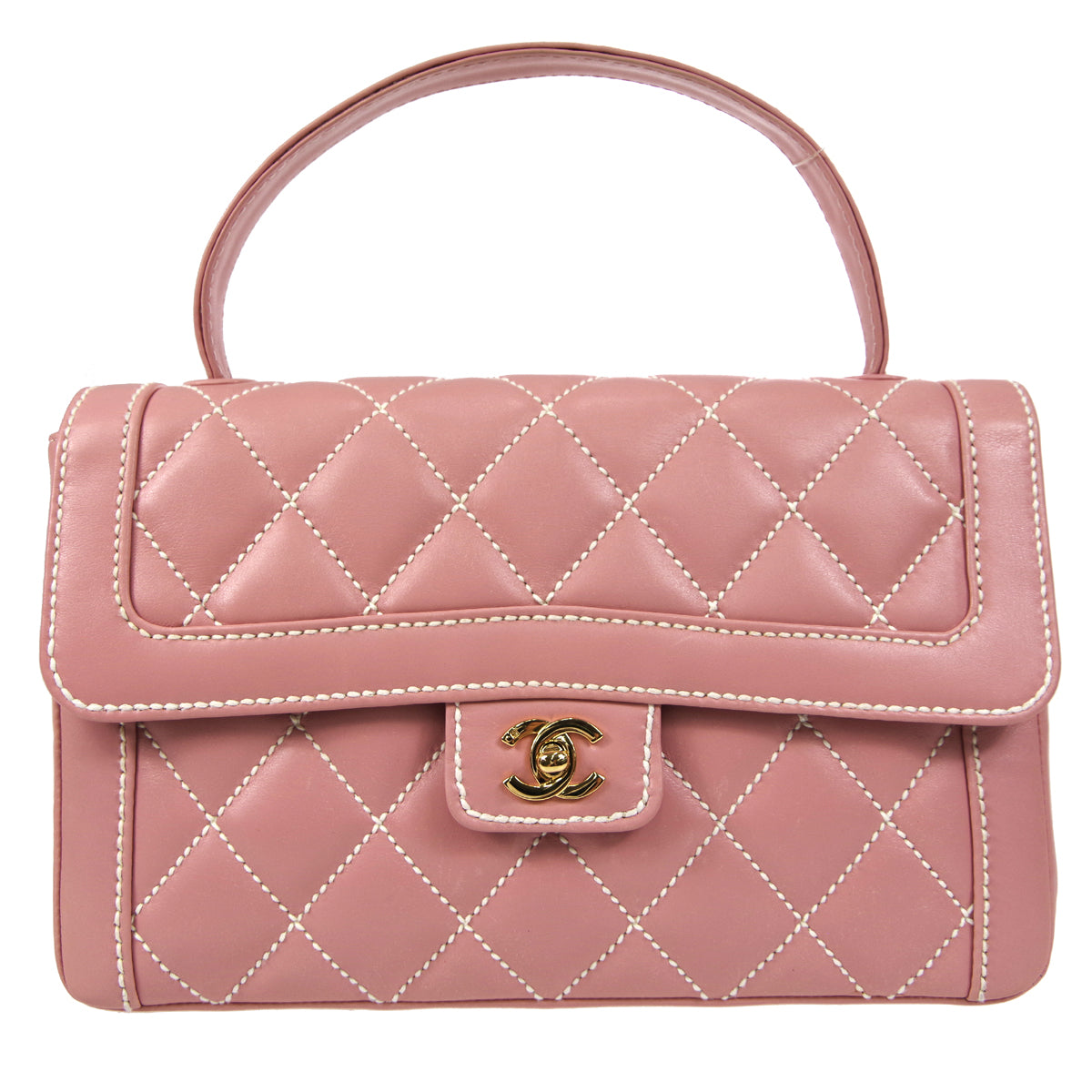 CHANEL Wild Stitch Handbag Pink Calfskin