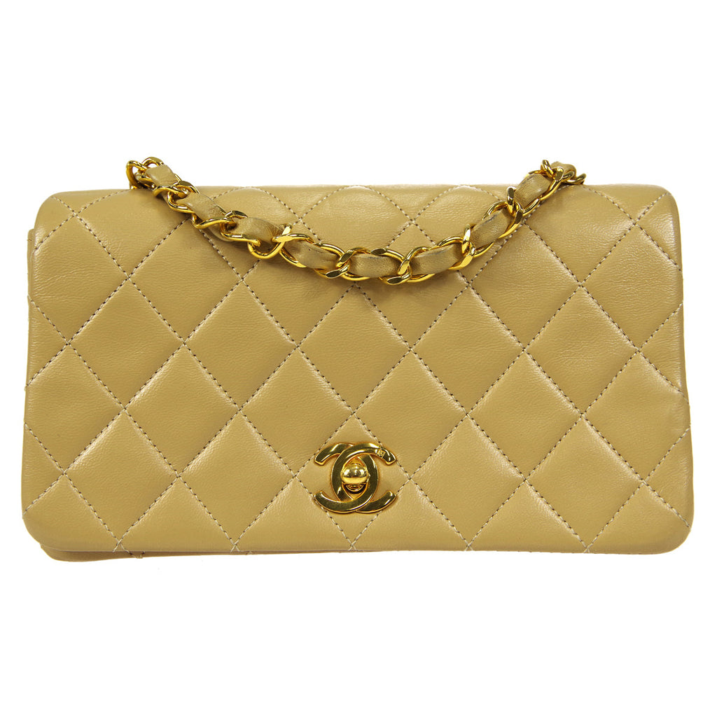 CHANEL Full Flap Chain Shoulder Bag Beige Lambskin