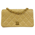 CHANEL Full Flap Chain Shoulder Bag Beige Lambskin