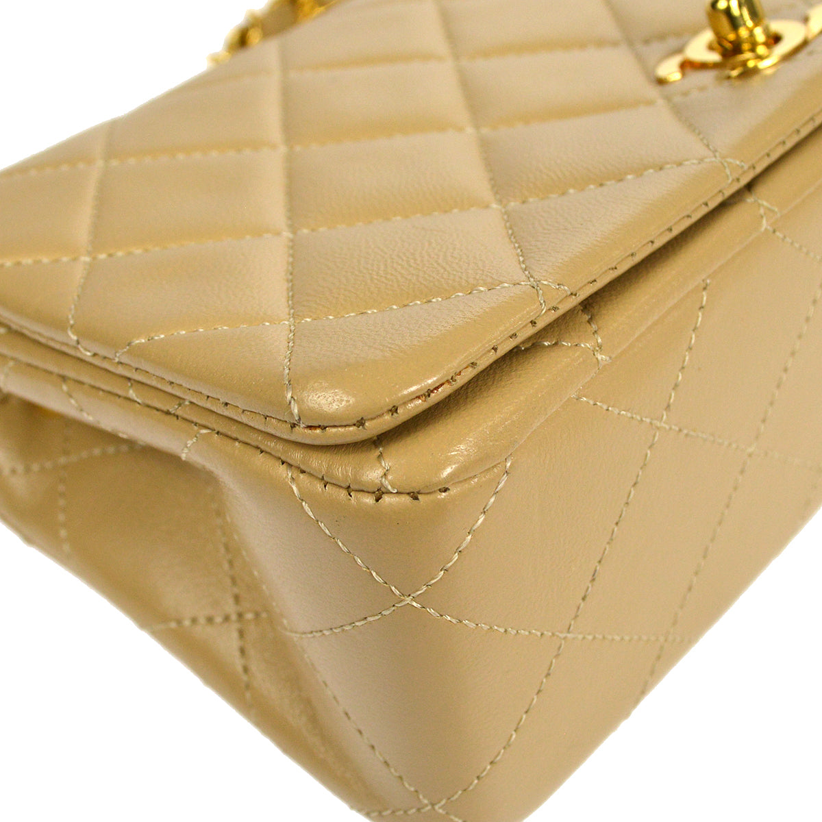 CHANEL Full Flap Chain Shoulder Bag Beige Lambskin