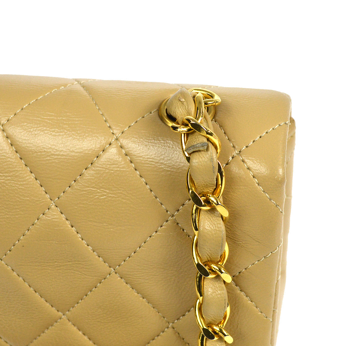 CHANEL Full Flap Chain Shoulder Bag Beige Lambskin