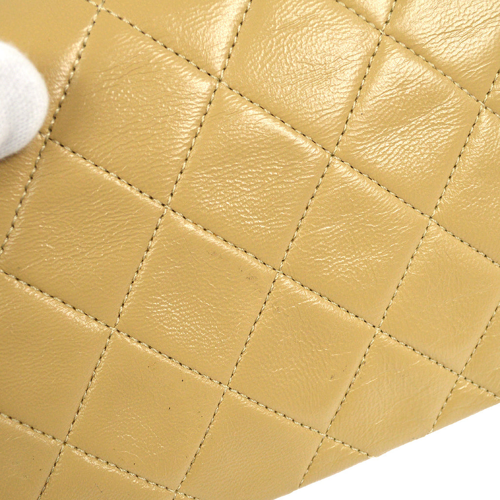 CHANEL Full Flap Chain Shoulder Bag Beige Lambskin