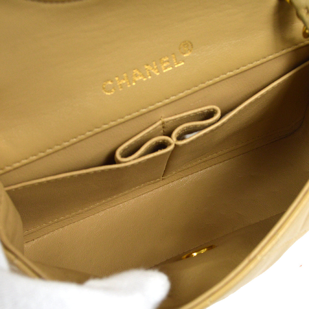 CHANEL Full Flap Chain Shoulder Bag Beige Lambskin