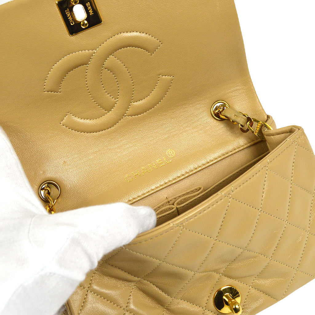 CHANEL Full Flap Chain Shoulder Bag Beige Lambskin