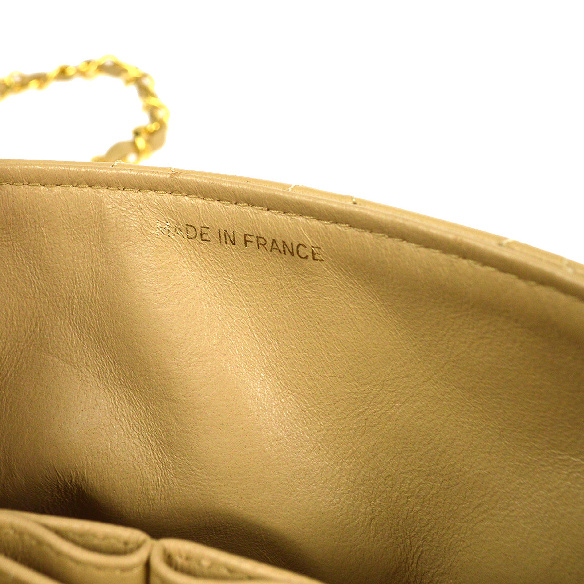 CHANEL Full Flap Chain Shoulder Bag Beige Lambskin