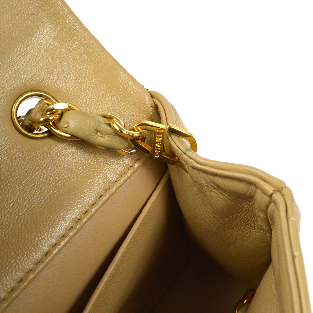 CHANEL Full Flap Chain Shoulder Bag Beige Lambskin