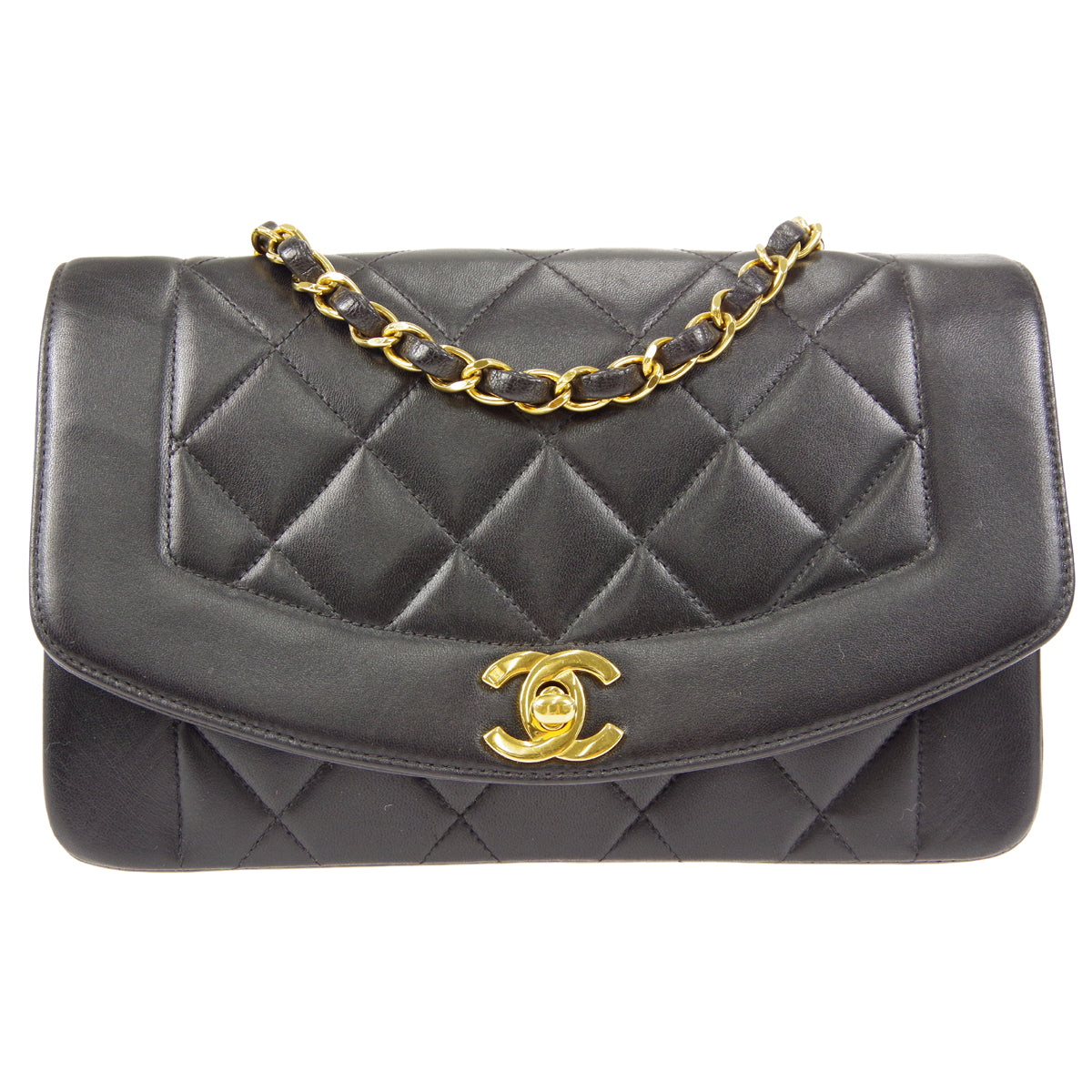 CHANEL Small Diana Chain Shoulder Bag Black Lambskin
