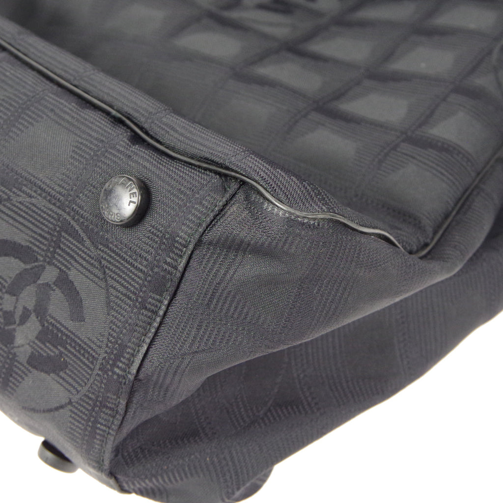 CHANEL Choco Bar Travel Line Tote Handbag Black Jacquard