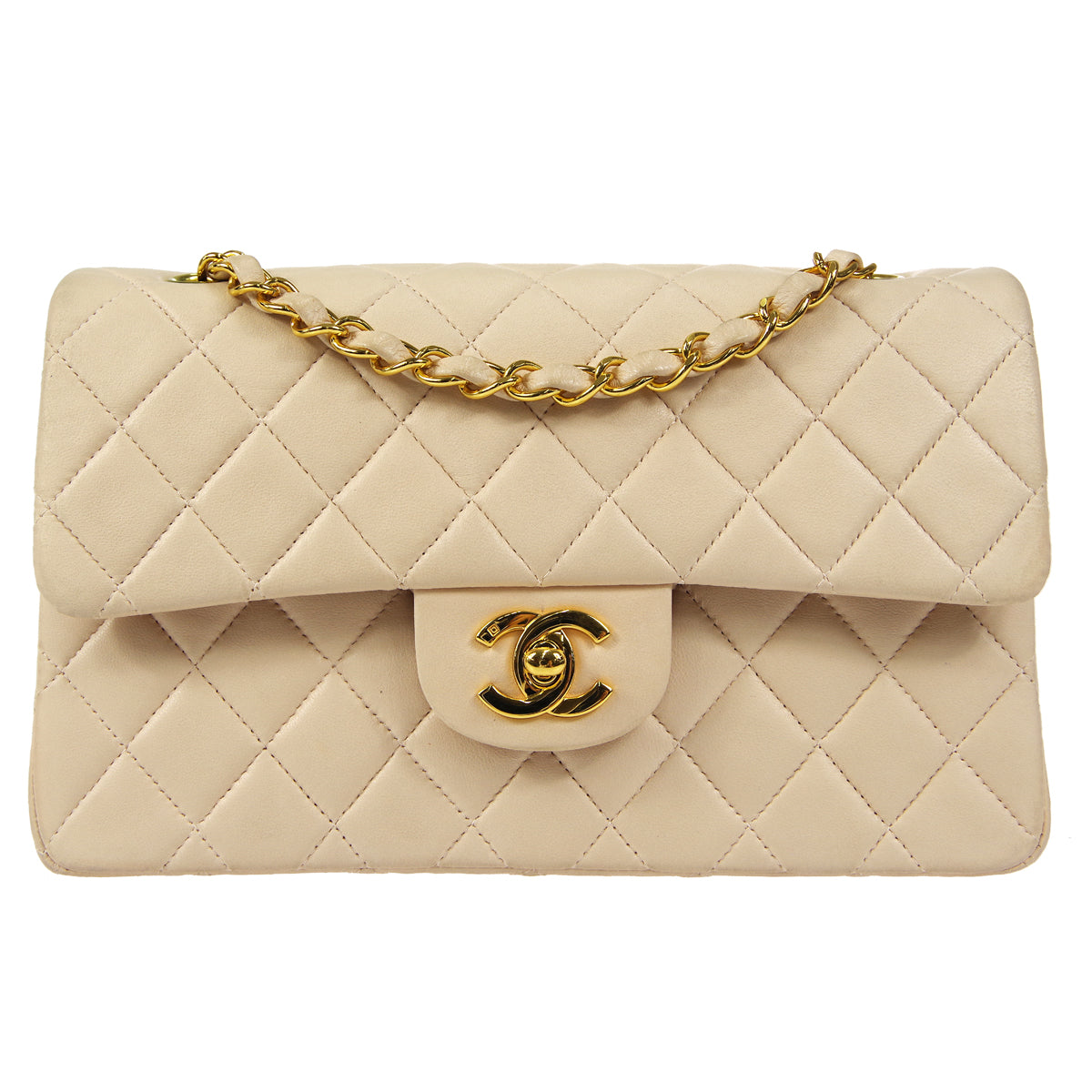 CHANEL 2000-2001 Classic Double Flap Small Pink Beige Lambskin
