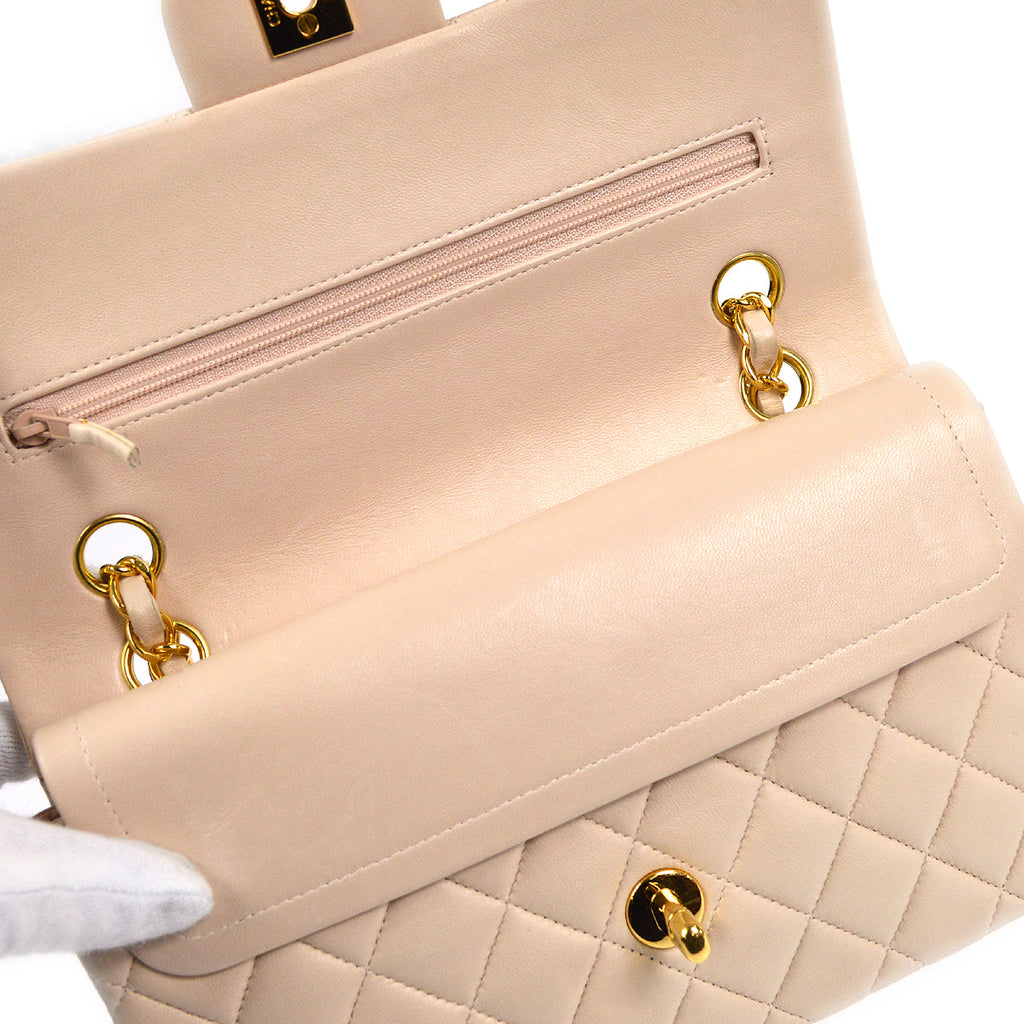 CHANEL 2000-2001 Classic Double Flap Small Pink Beige Lambskin