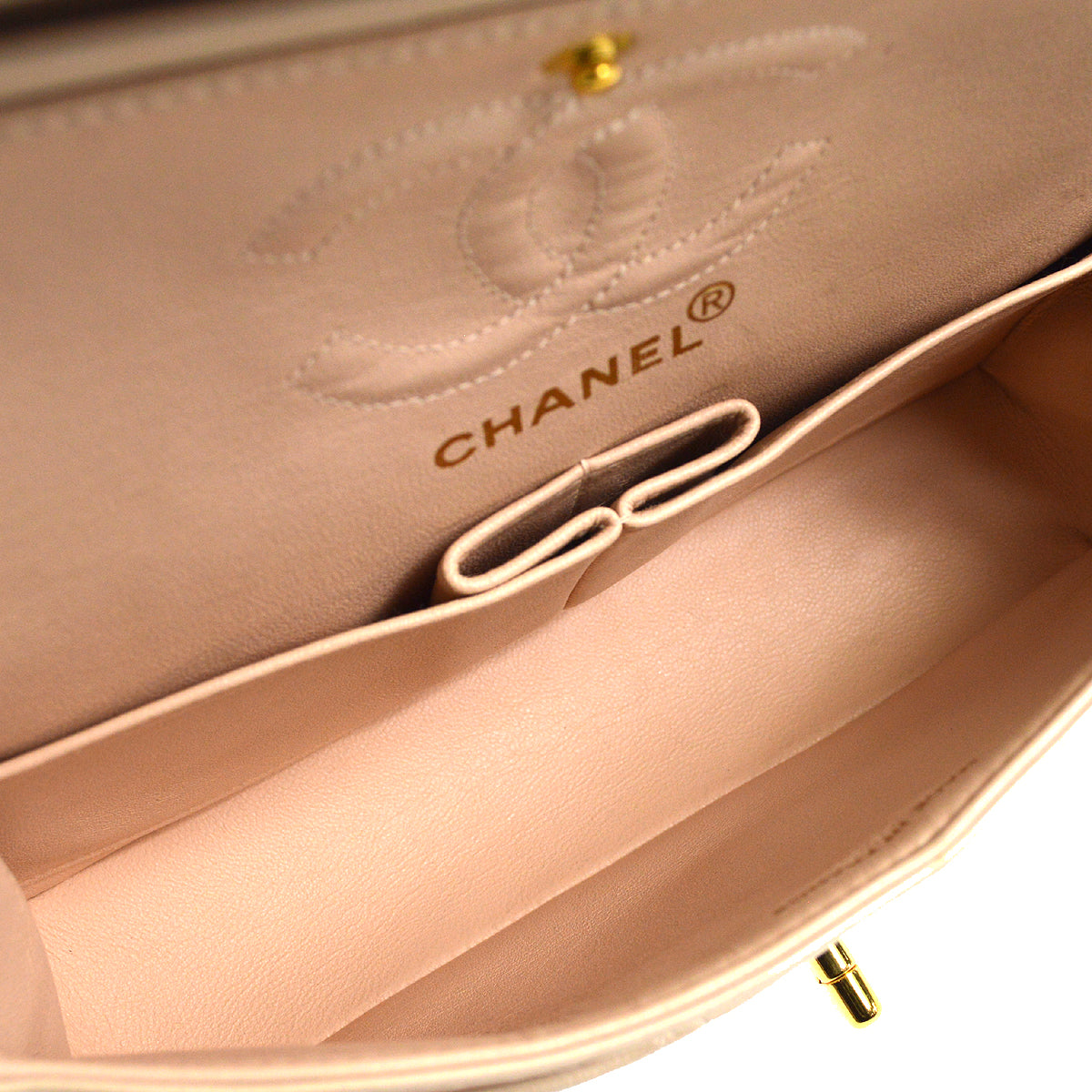 CHANEL 2000-2001 Classic Double Flap Small Pink Beige Lambskin