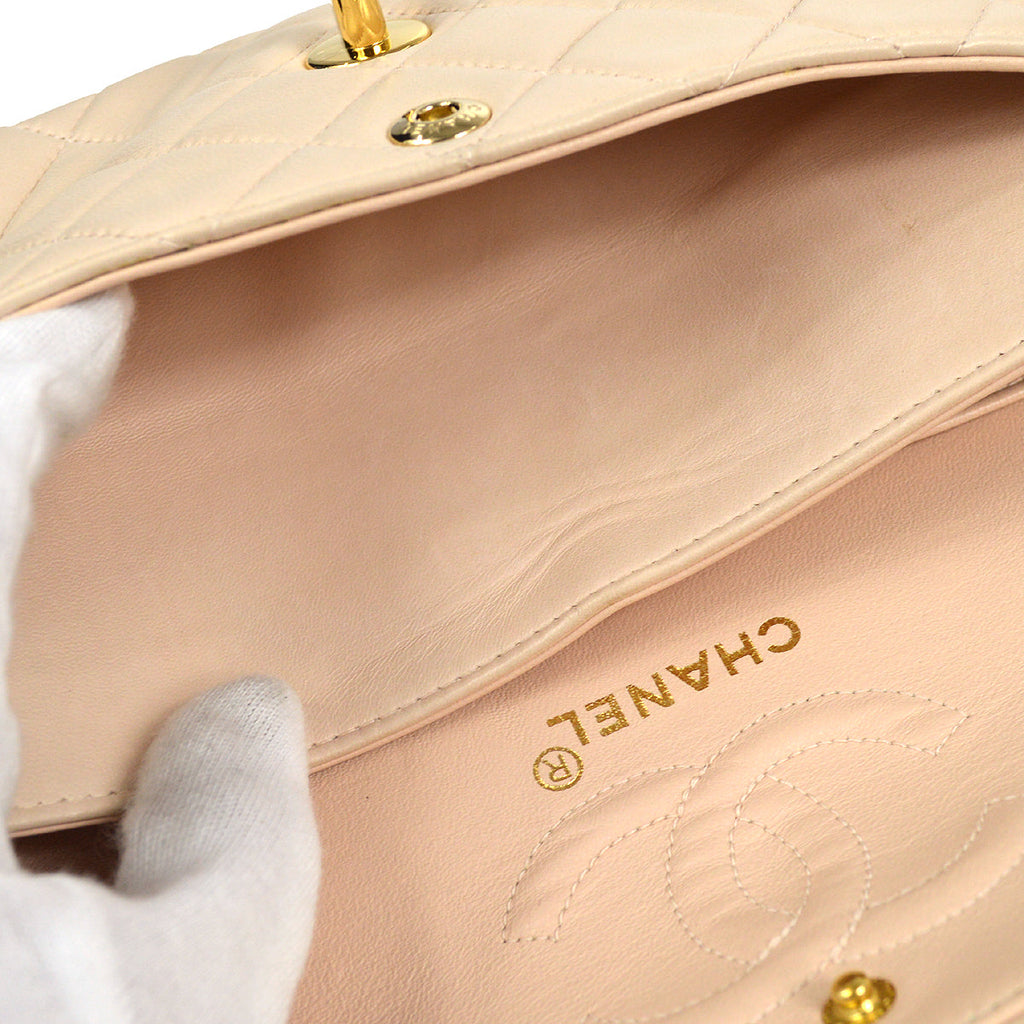 CHANEL 2000-2001 Classic Double Flap Small Pink Beige Lambskin