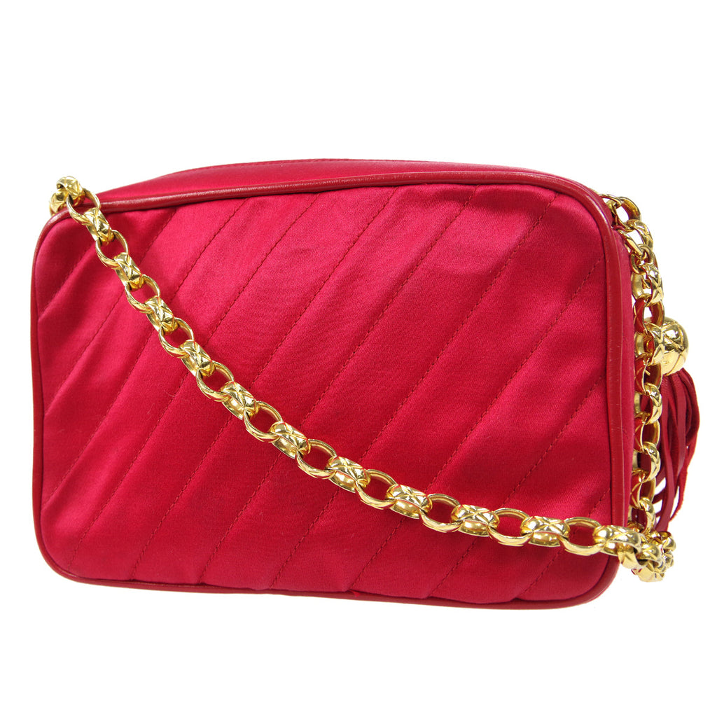 CHANEL Bijou Chain Shoulder Bag Red Satin