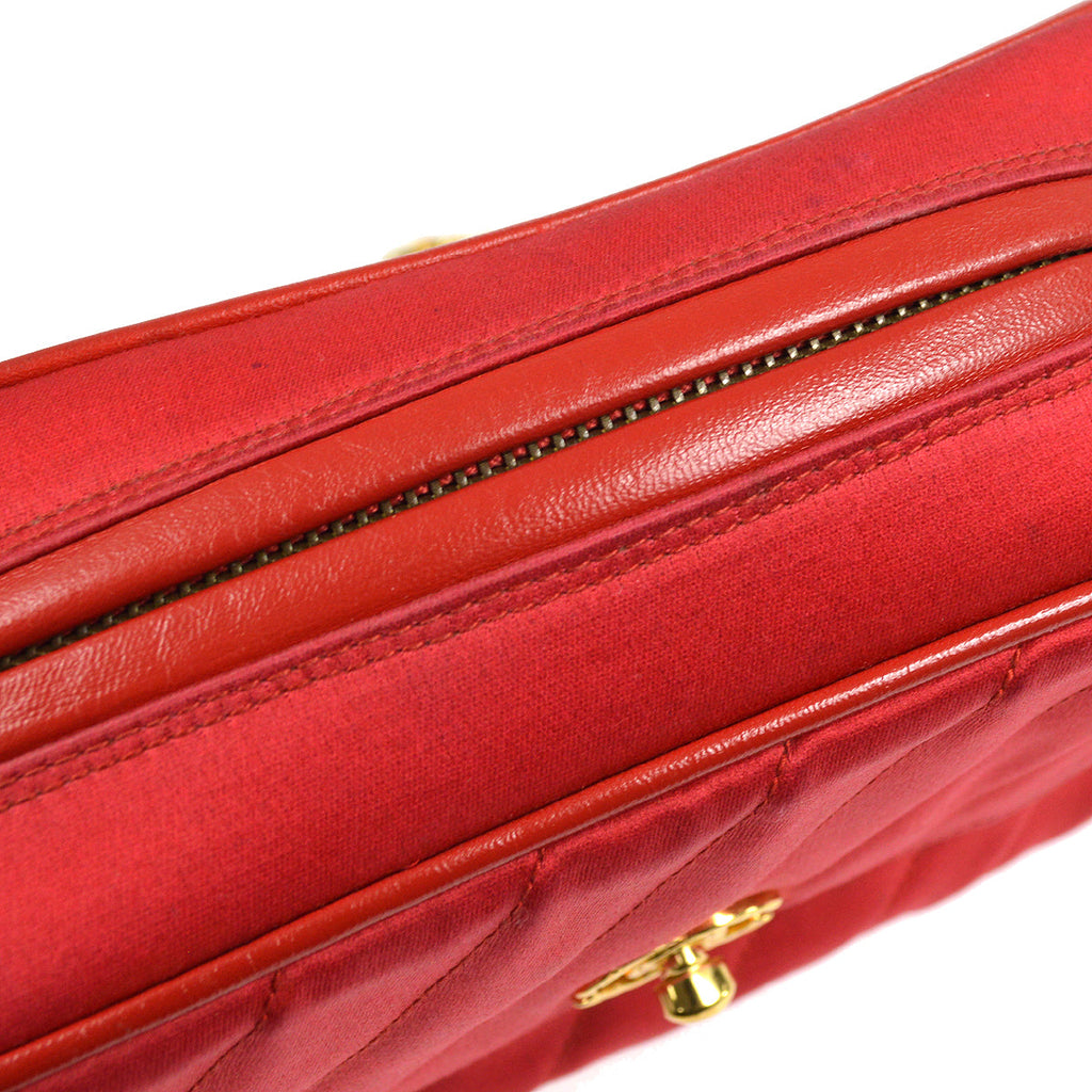 CHANEL Bijou Chain Shoulder Bag Red Satin