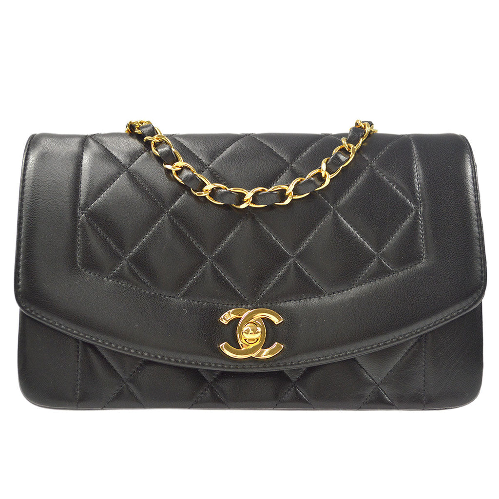 CHANEL Small Diana Chain Shoulder Bag Black Lambskin
