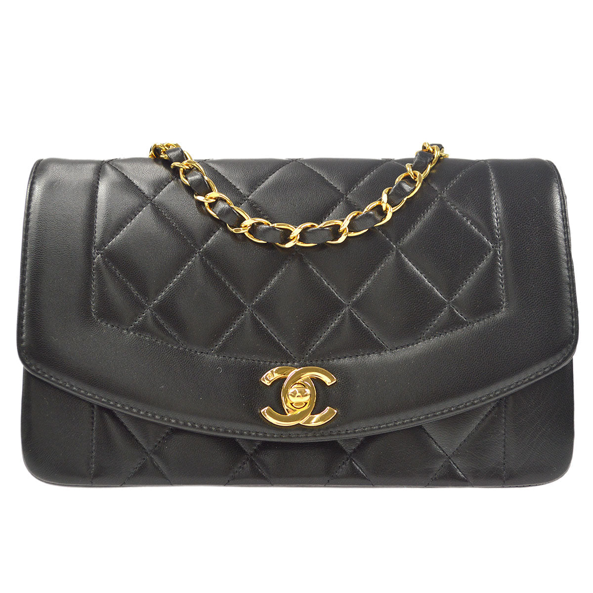 CHANEL Small Diana Chain Shoulder Bag Black Lambskin