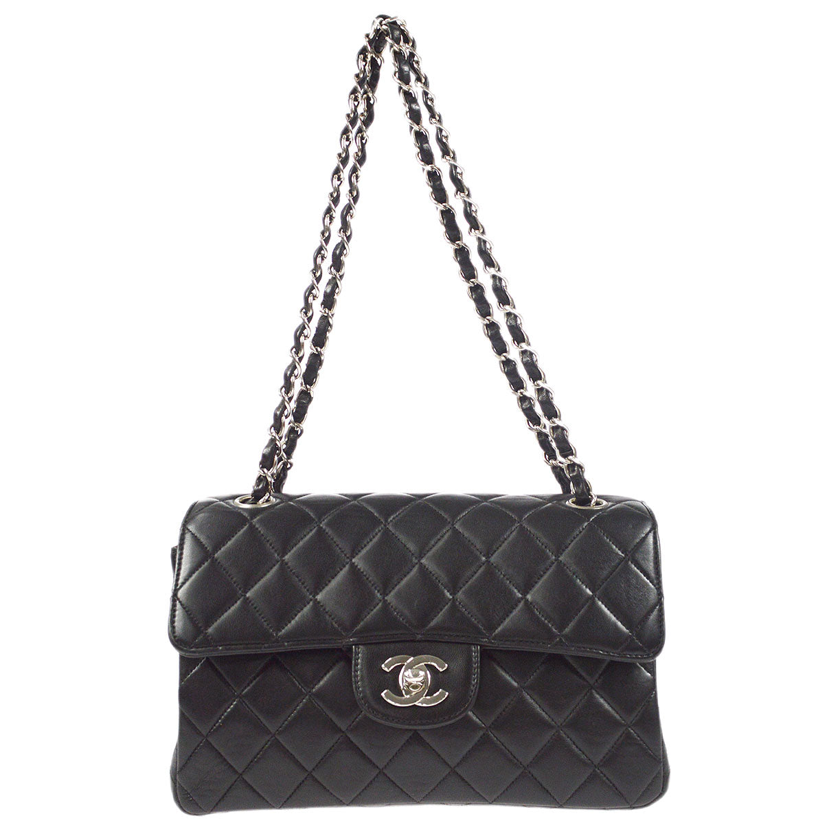 CHANEL Classic Both Side Flap Small Chain Handbag Black Lambskin