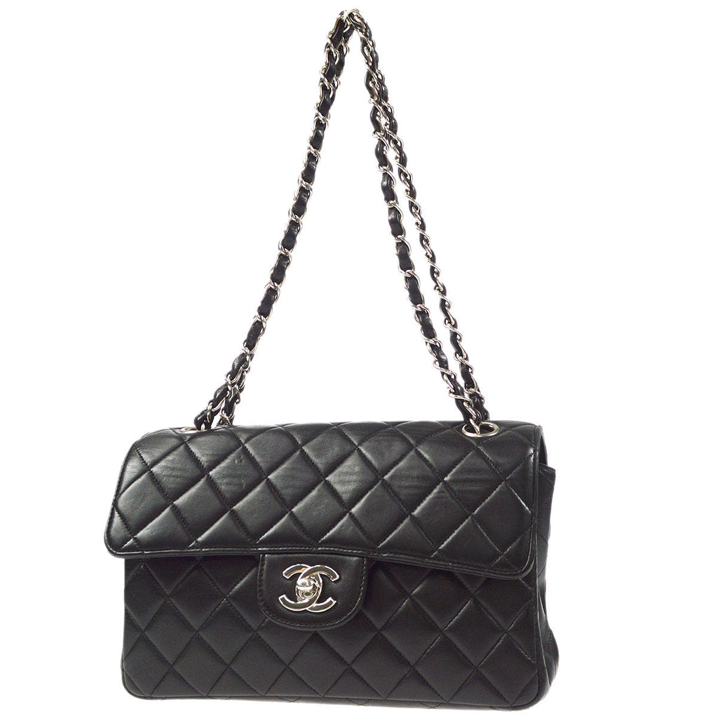 CHANEL Classic Both Side Flap Small Chain Handbag Black Lambskin