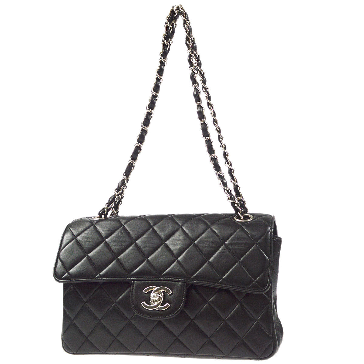 CHANEL Classic Both Side Flap Small Chain Handbag Black Lambskin