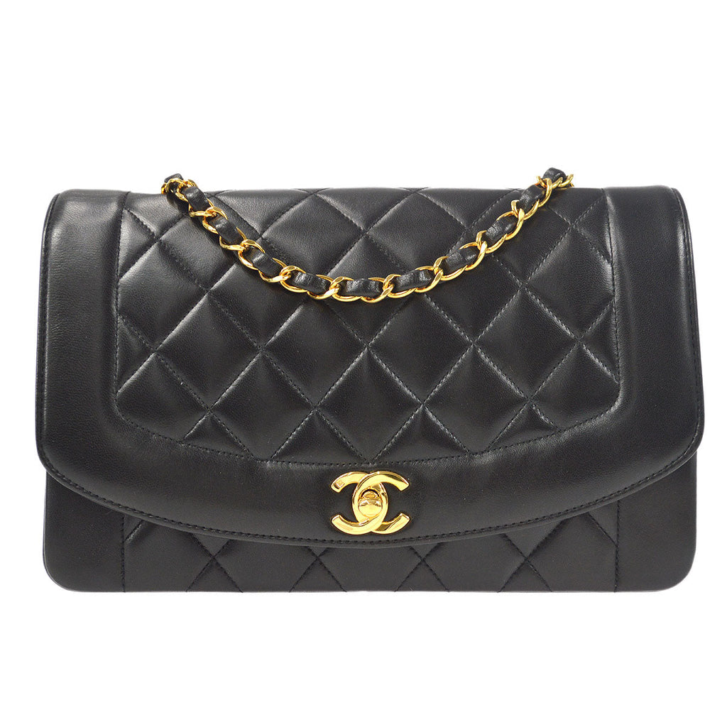 CHANEL Medium Diana Chain Shoulder Bag Black Lambskin