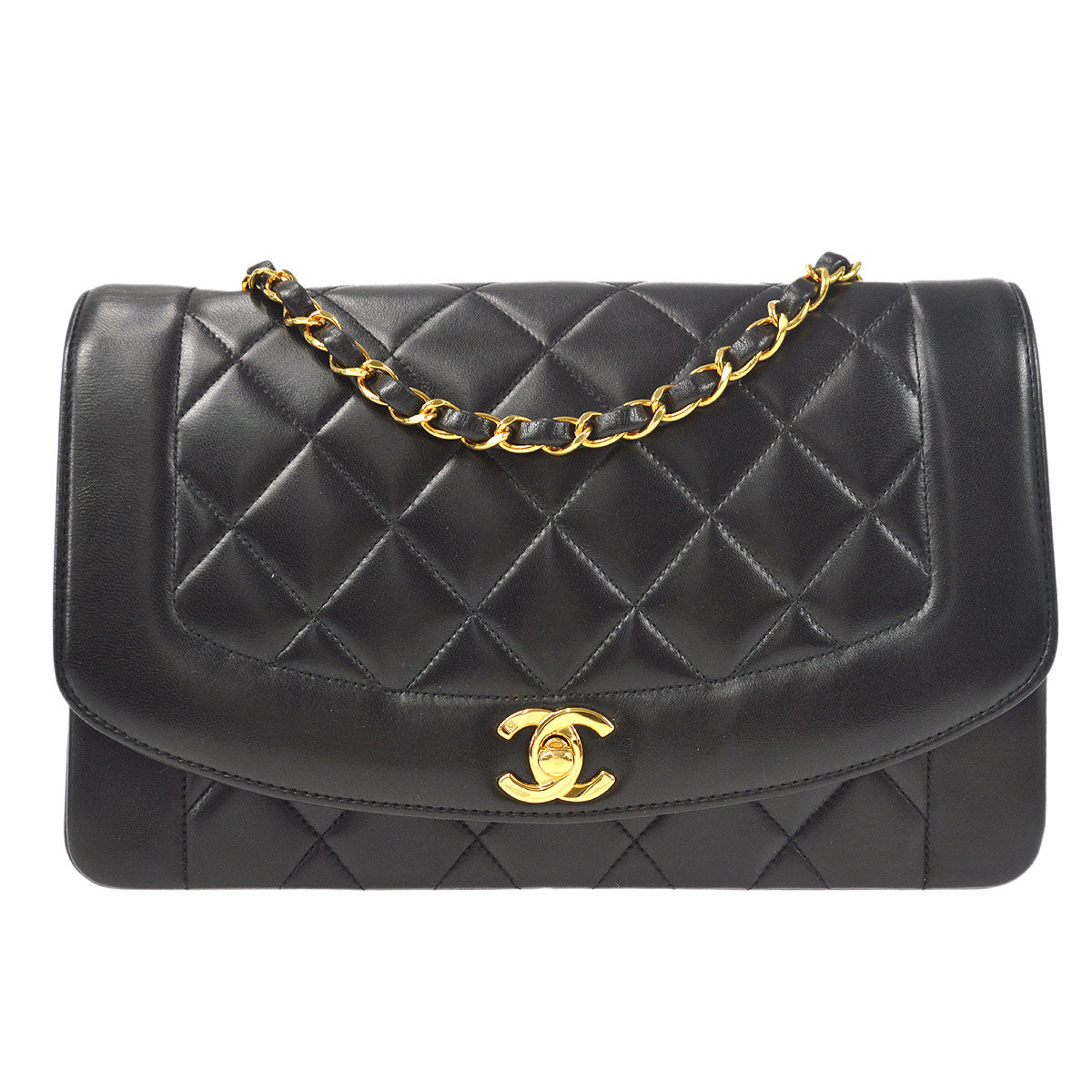 CHANEL Medium Diana Chain Shoulder Bag Black Lambskin