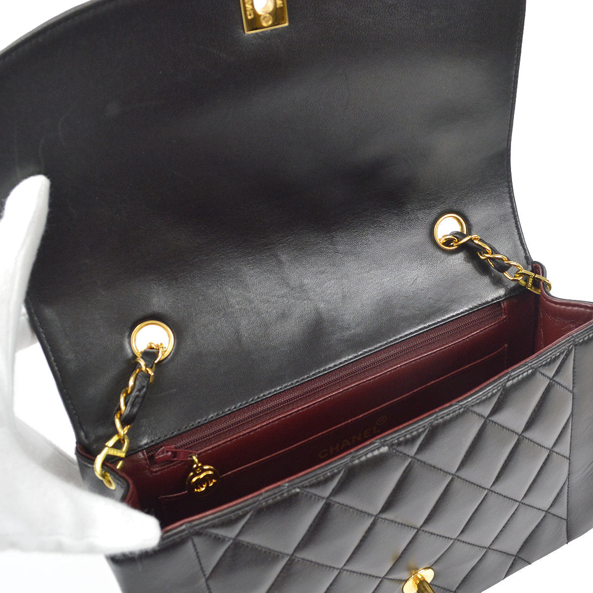 CHANEL Medium Diana Chain Shoulder Bag Black Lambskin