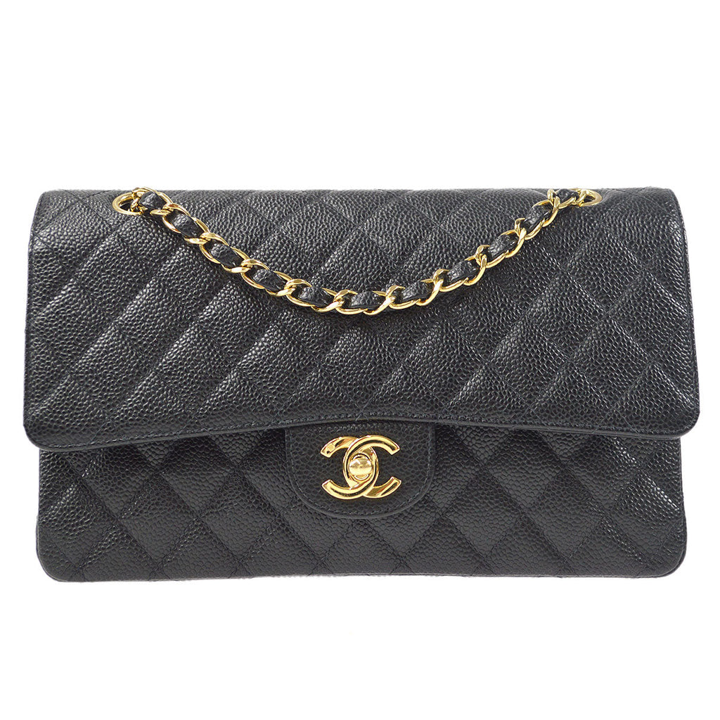 CHANEL Classic Double Flap Medium Shoulder Bag Black Caviar
