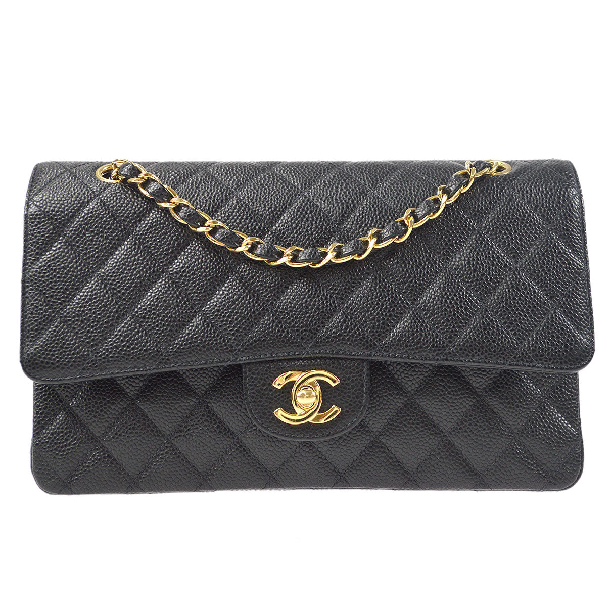CHANEL Classic Double Flap Medium Shoulder Bag Black Caviar
