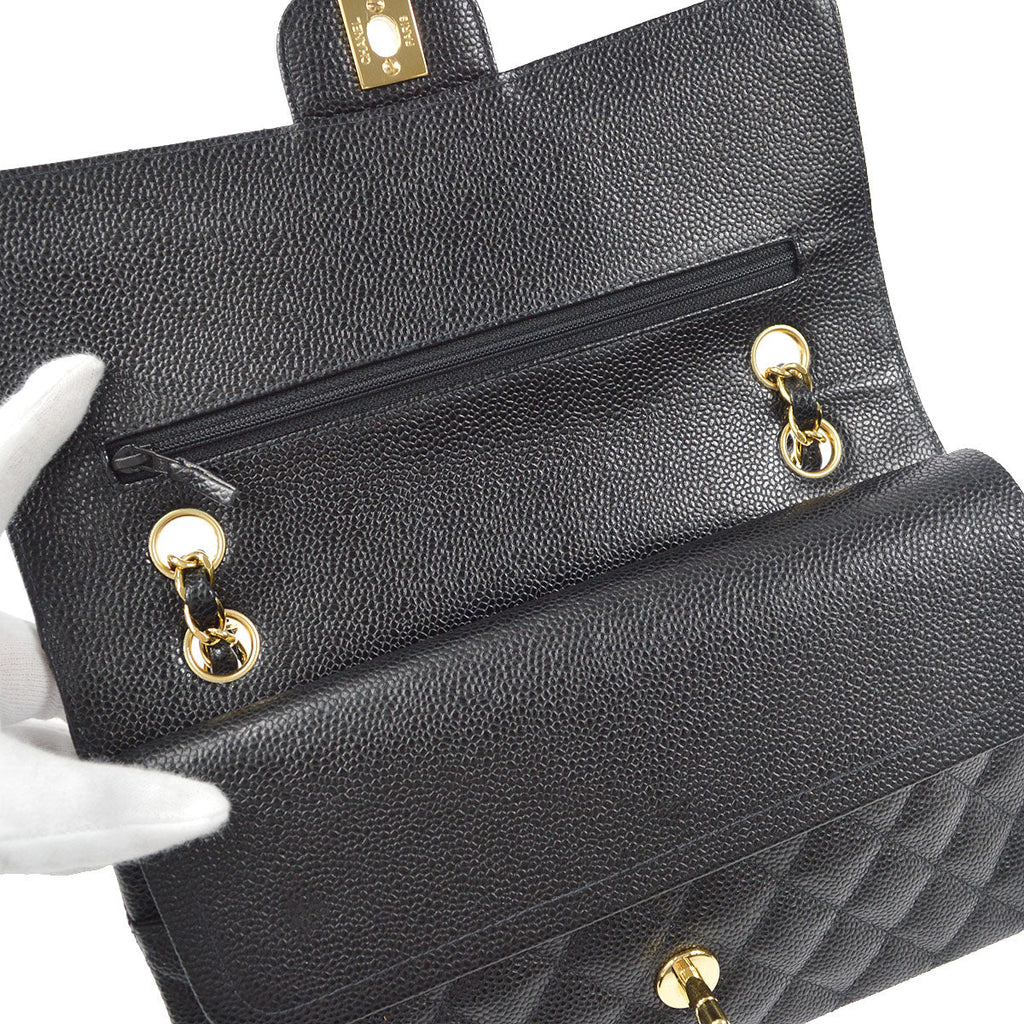 CHANEL Classic Double Flap Medium Shoulder Bag Black Caviar