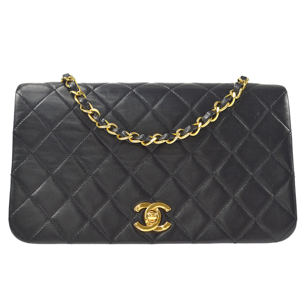 CHANEL Full Flap Chain Shoulder Bag Black Lambskin