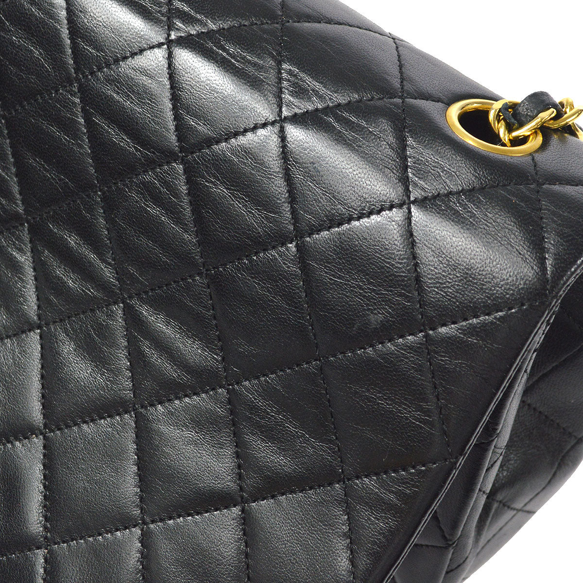 CHANEL Full Flap Chain Shoulder Bag Black Lambskin