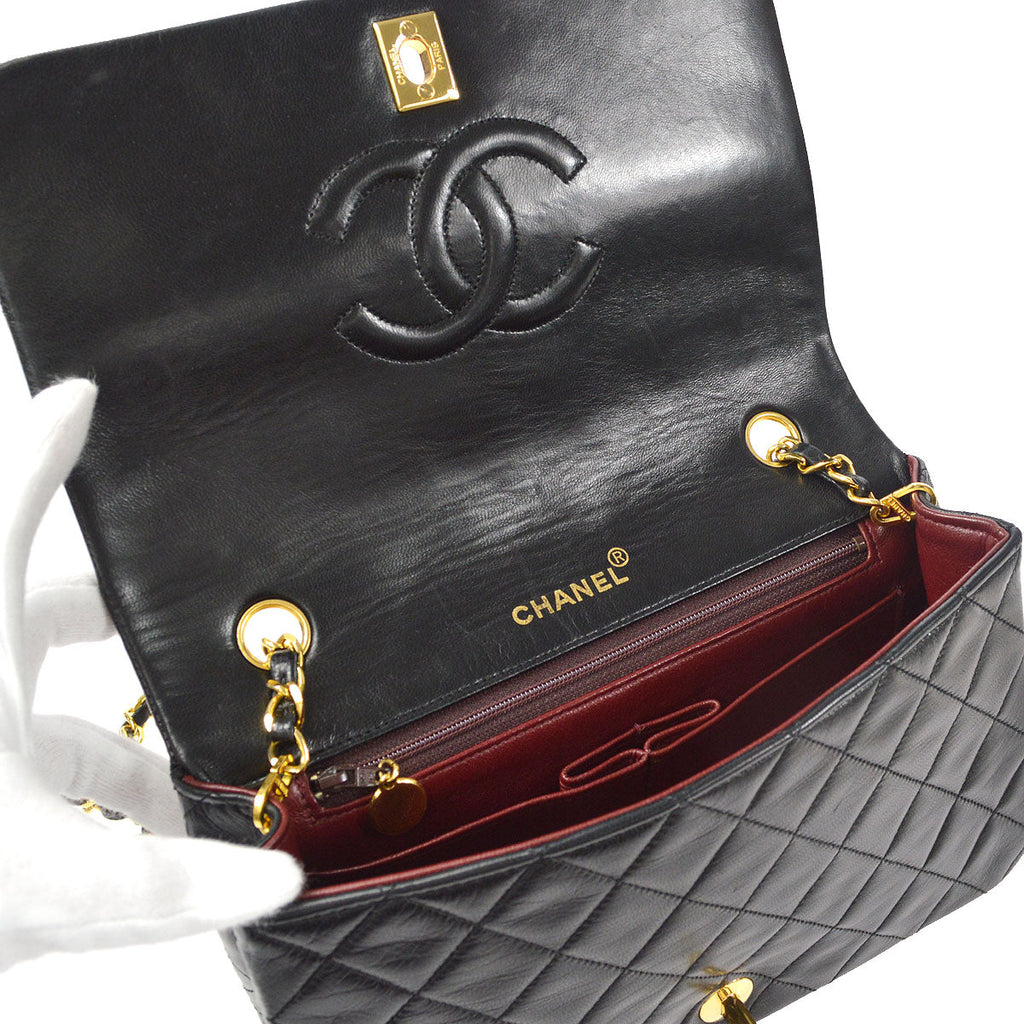 CHANEL Full Flap Chain Shoulder Bag Black Lambskin
