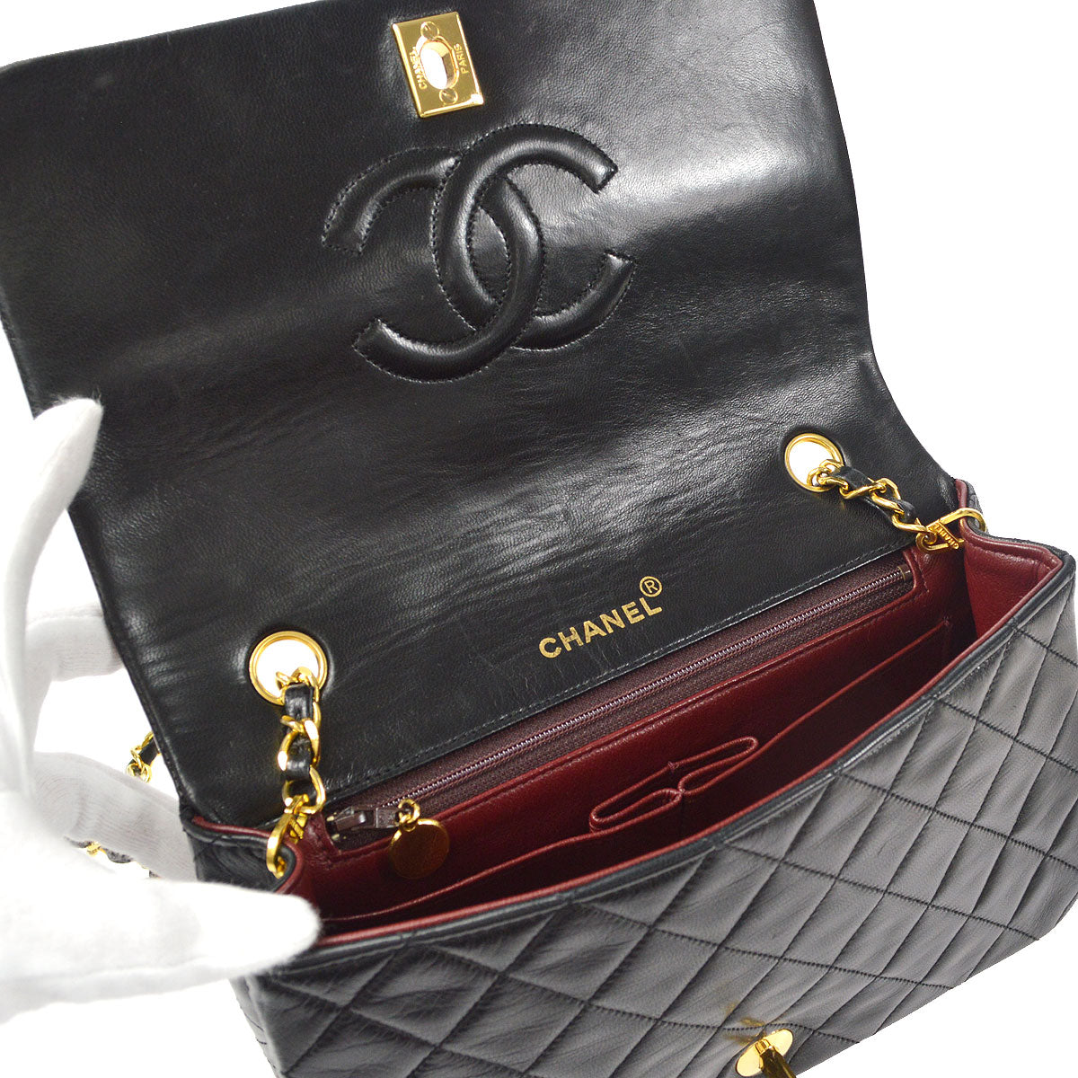 CHANEL Full Flap Chain Shoulder Bag Black Lambskin
