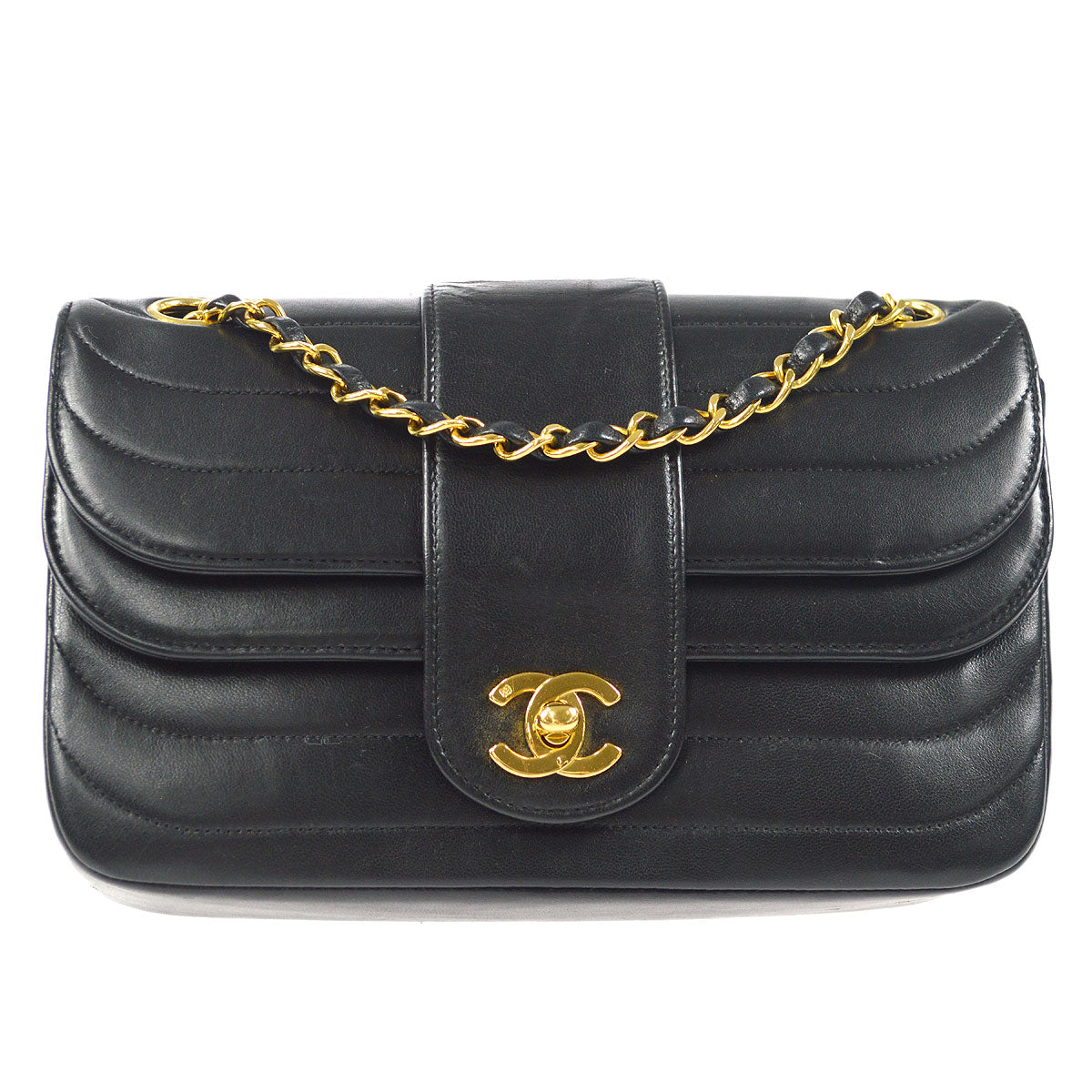 CHANEL Double Chain Shoulder Bag Black Lambskin