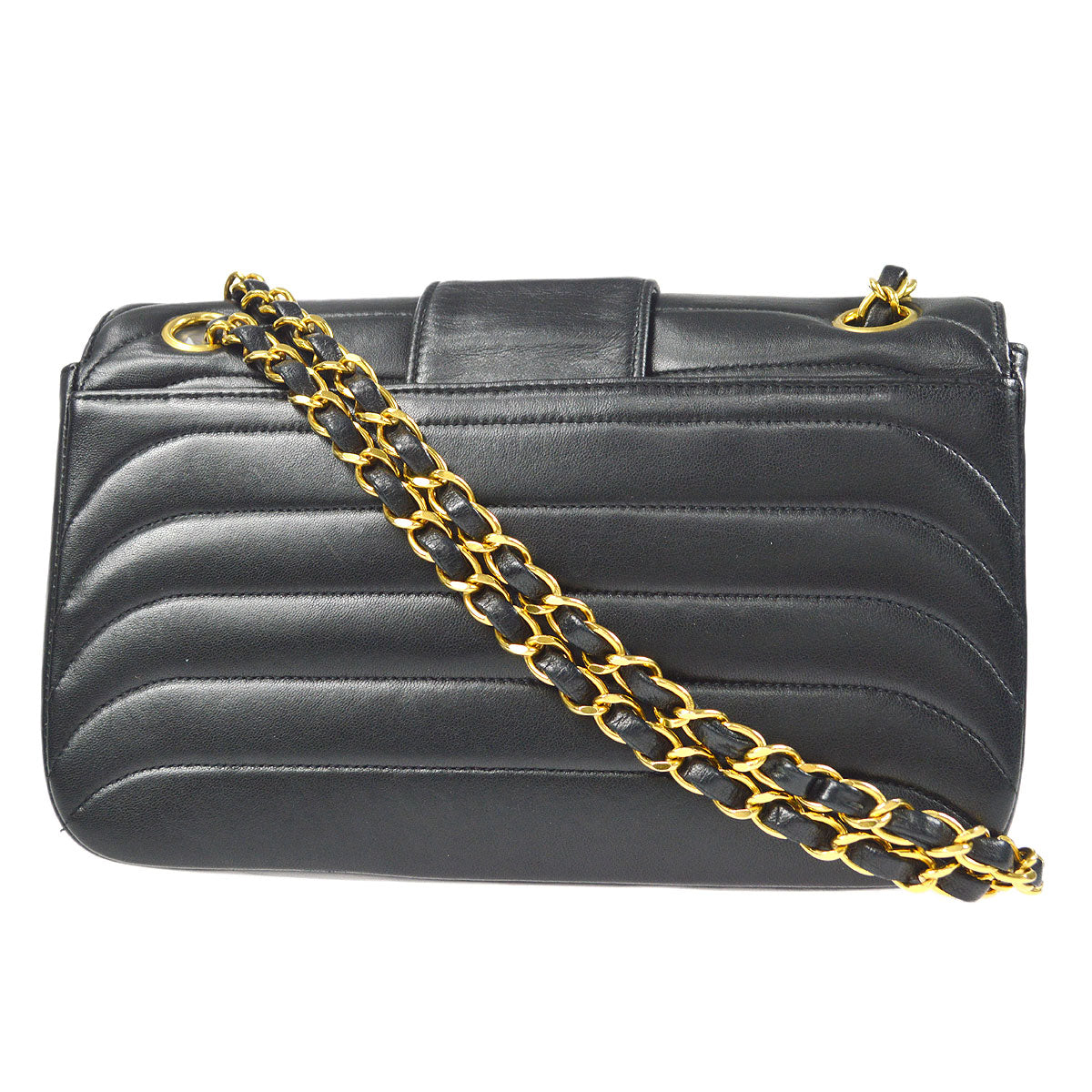CHANEL Double Chain Shoulder Bag Black Lambskin