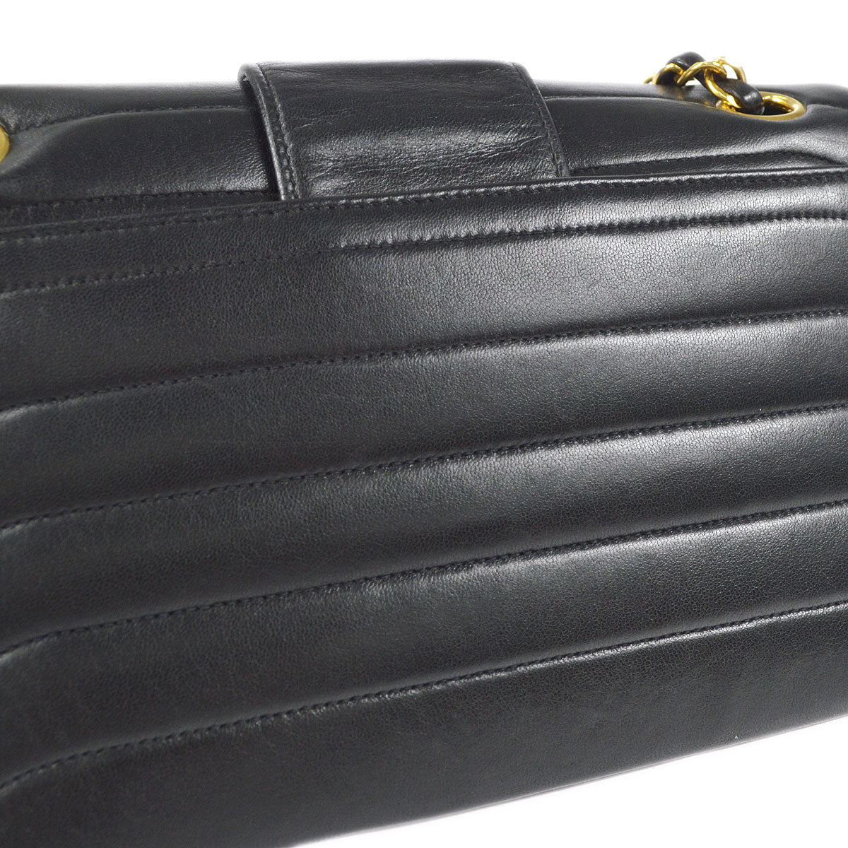 CHANEL Double Chain Shoulder Bag Black Lambskin