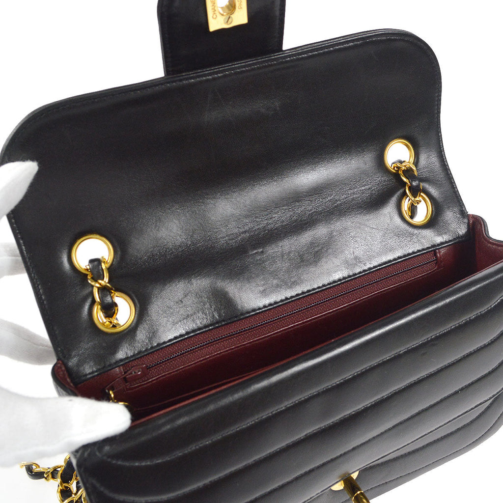 CHANEL Double Chain Shoulder Bag Black Lambskin